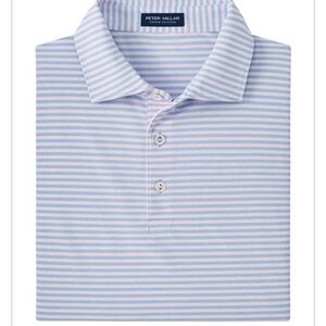 NWT. XXL. Peter Millar Blue/Pink Striped Men's Shirt Mood Performance Mesh Polo